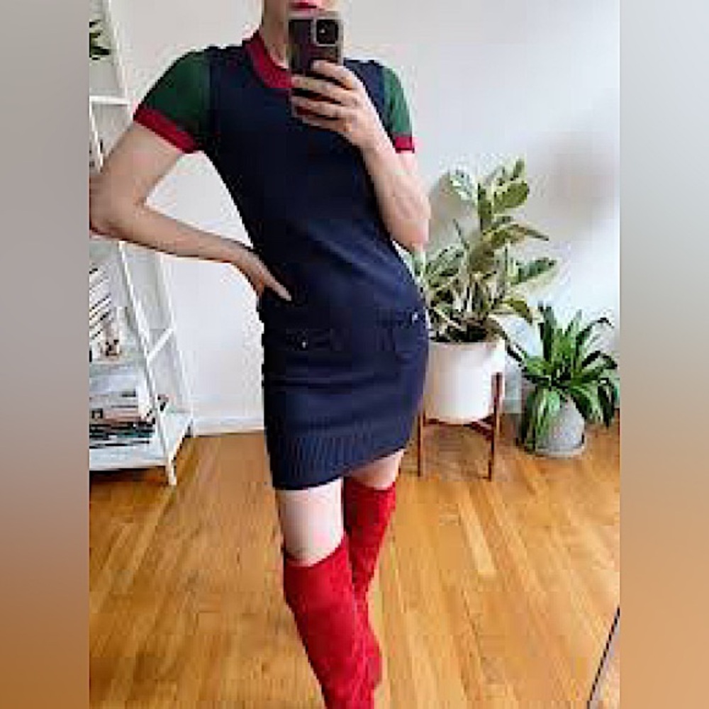 CHANEL by KARL LAGERFELD Vintage Color Block Sweater Dress-Taupe(SEE PHOTOS!!!)